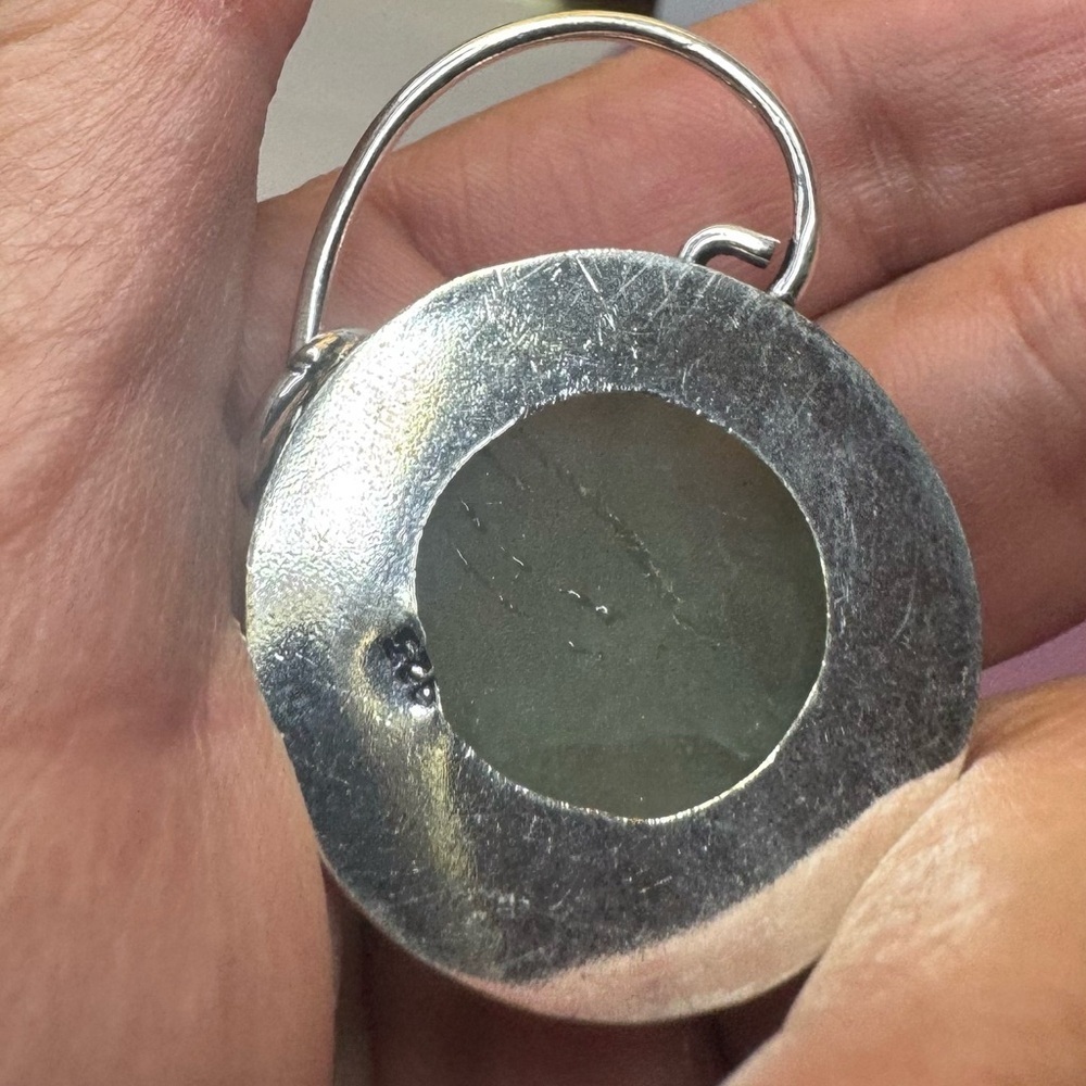 925 Silver Plated Huge Aquamarine Round Pendant Gemstone Size 1.8" - Picture 6 of 7